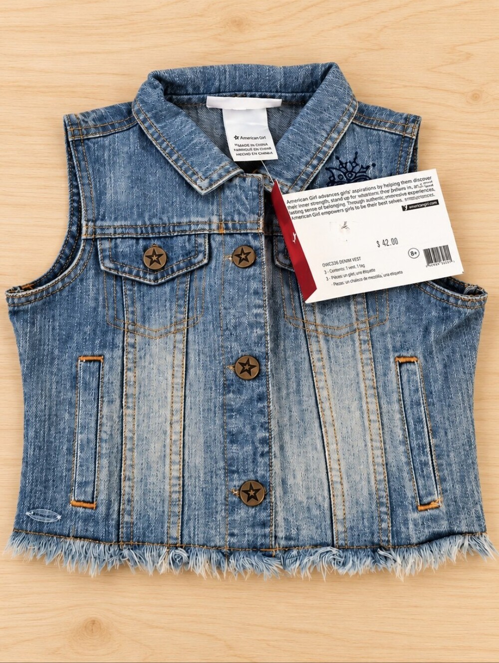 American Girl Blue Jean Vest for GIRL Factory Faded Denim Size XS NEW